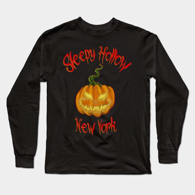 Sleepy Hollow NY Pumpkin Long Sleeve T-Shirt by Rivercrow Crafts